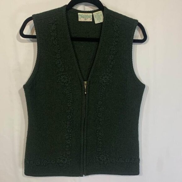 WOMAN’S Northern Traditions Wool Vest. Zipper Closure. Hunter Green. Size Small. - Picture 1 of 8